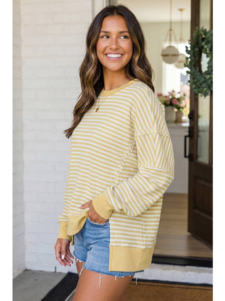 STRAW STRIPE SIDE SLIT CREW
