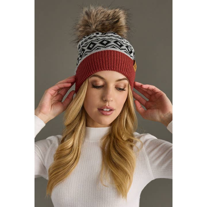 RUST, GREY & BLACK POM HAT
