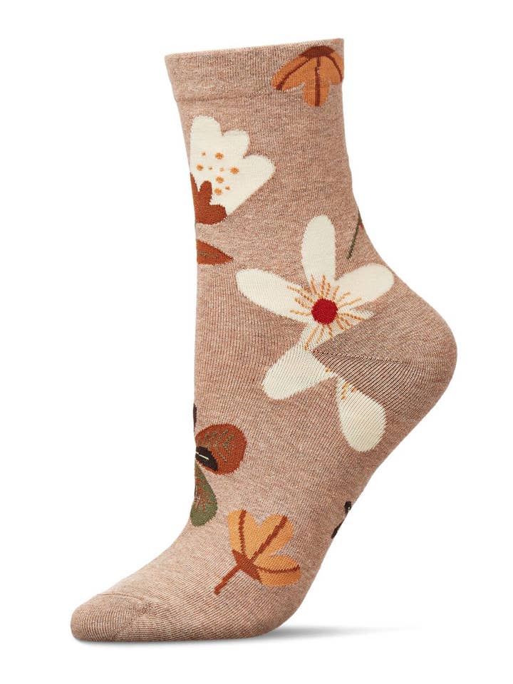 OATMEAL FLORAL CREW SOCKS
