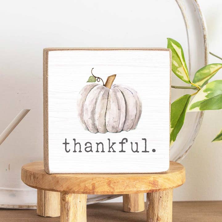 THANKFUL WHITE PUMPKIN BLOCK SIGN
