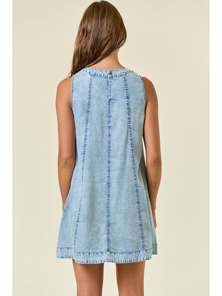 MIMI CHAMBRAY SLEEVELESS A-LINE DRESS