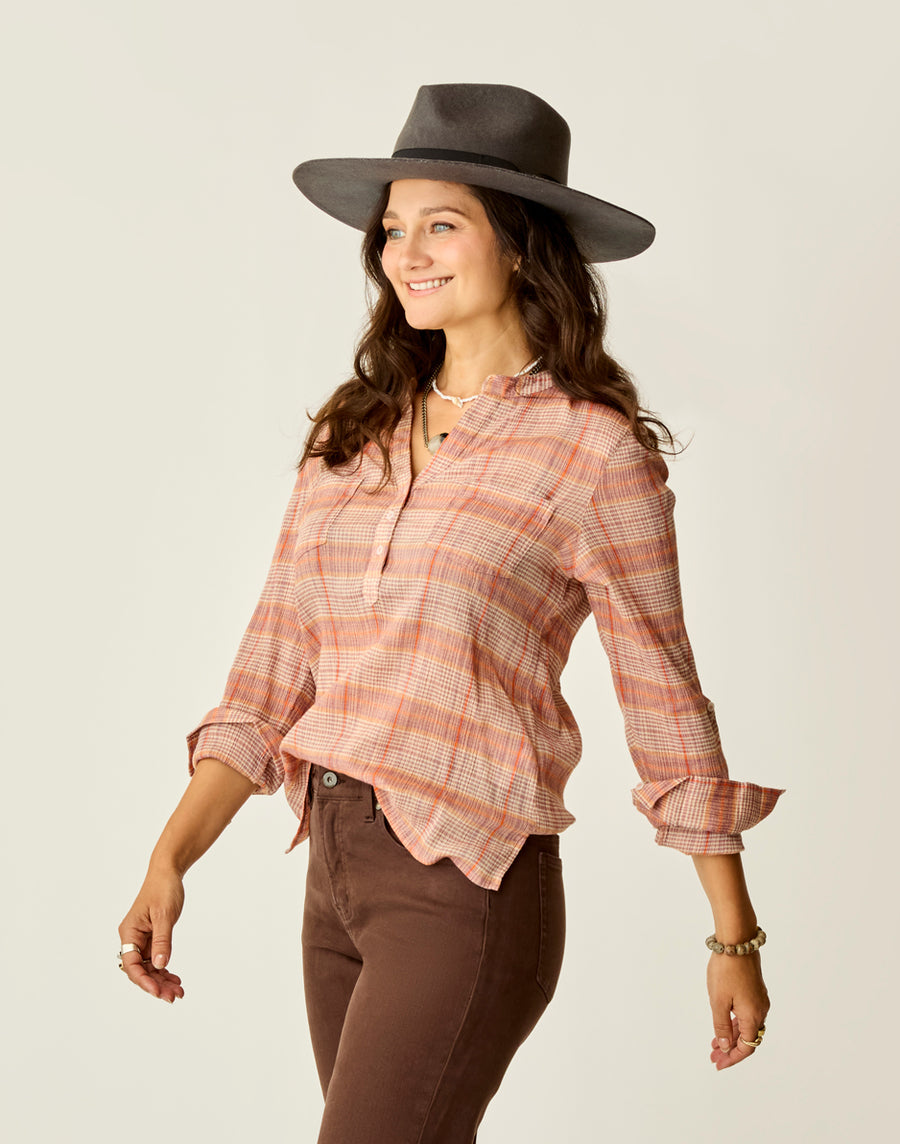 DYLAN ROSEWOOD PLAID GAUZE SHIRT
