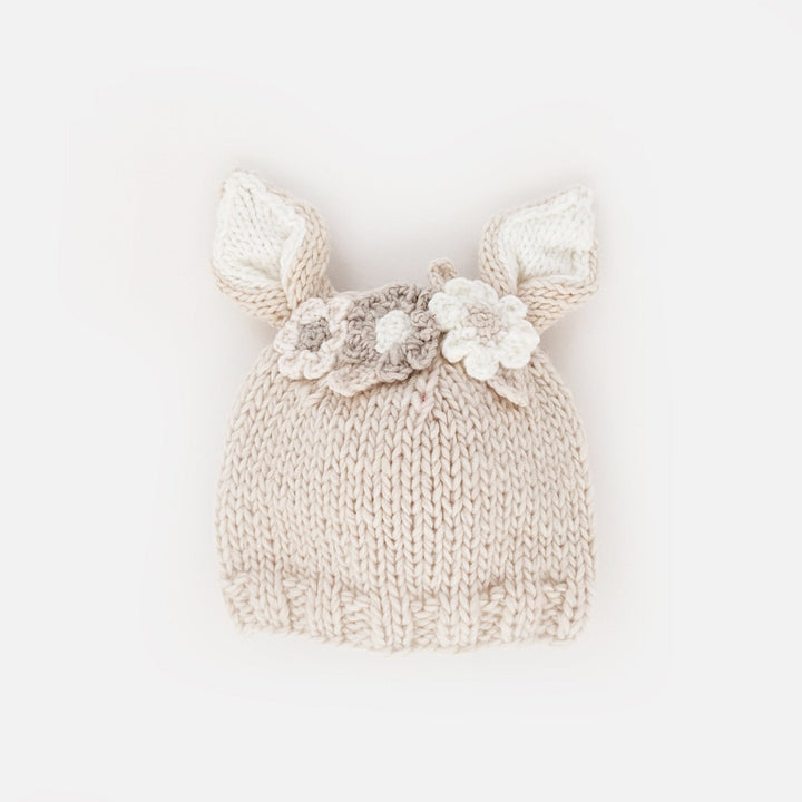 FLOWER BUNNY NATURAL HAND KNIT BEANIE