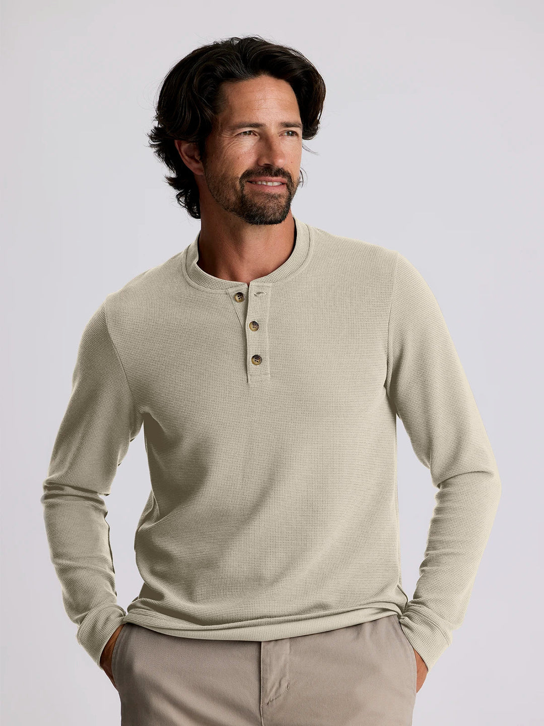 MEN'S SANDSTONE WAFFLE LONG SLEEVE HENLEY