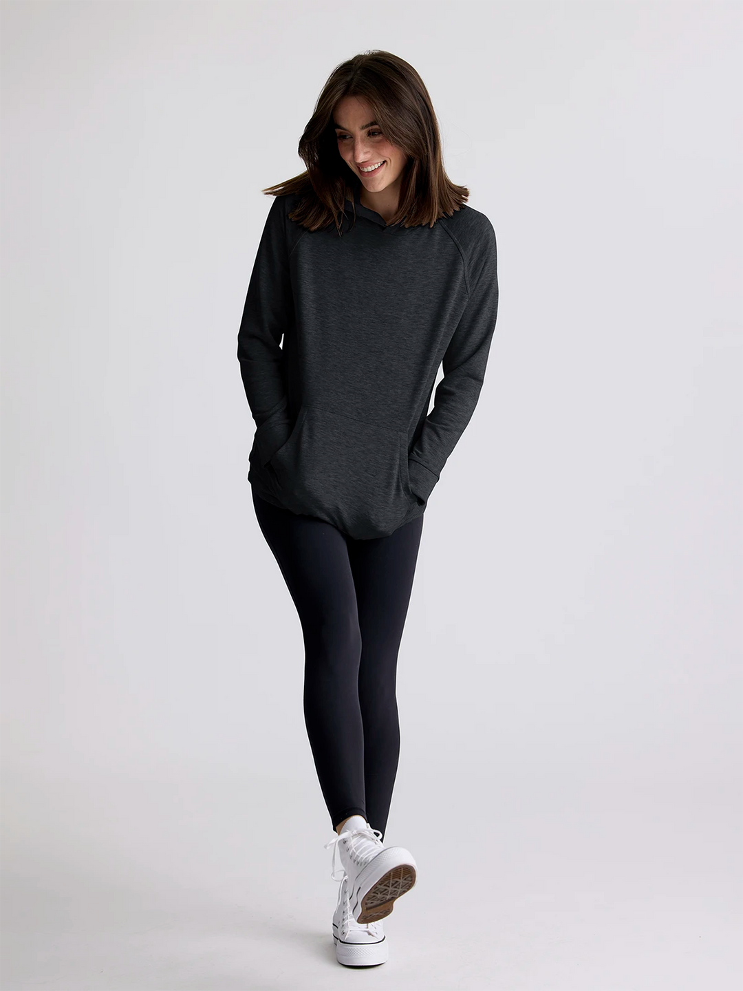 HEATHER BLACK BAMBOO LIGHTWEIGHT FLEECE HOODIE