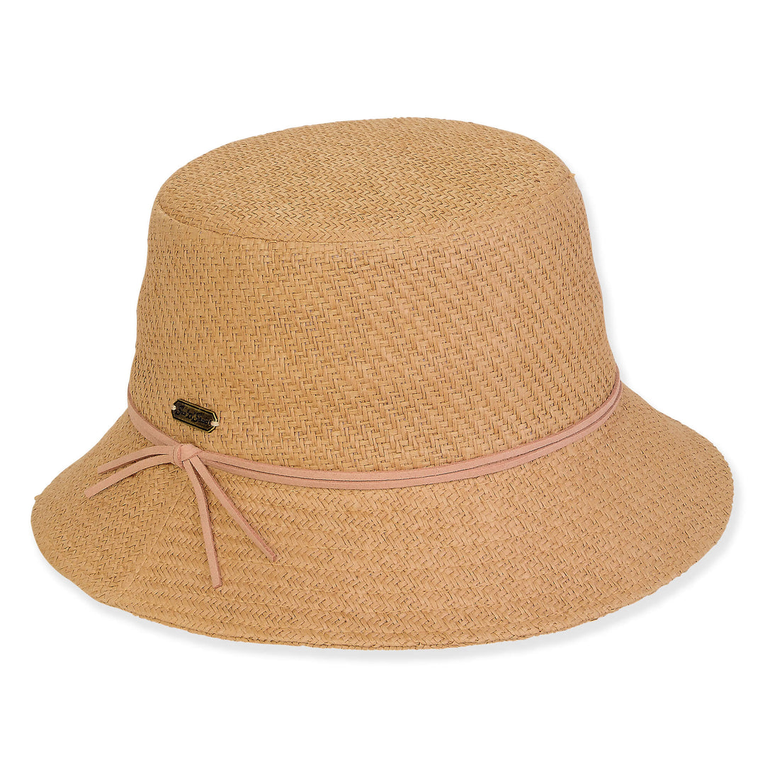 TAN PAPER STRAW WOVEN BUCKET HAT