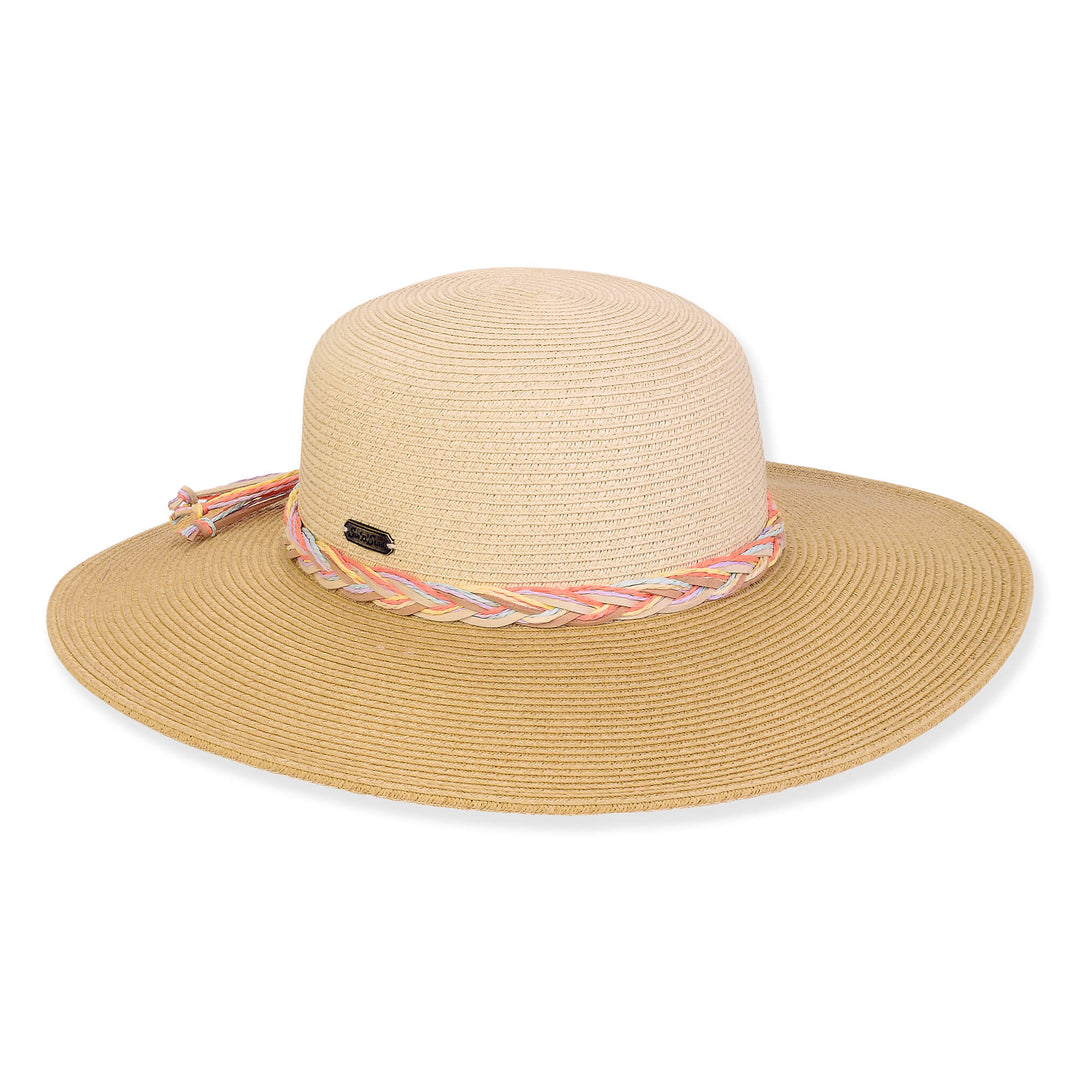 NEUTRAL CORAL MULTI PAPER BRAID FLOPPY HAT