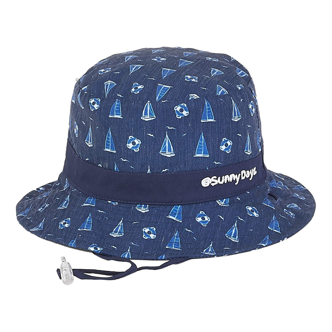 NAVY BOATS & SHARKS REVERSIBLE BUCKET HAT