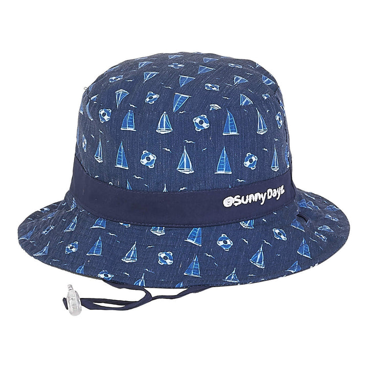 NAVY BOATS & SHARKS REVERSIBLE BUCKET HAT