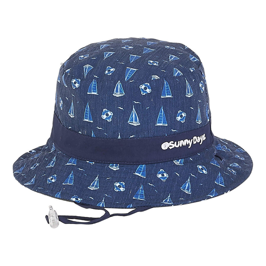 NAVY BOATS & SHARKS REVERSIBLE BUCKET HAT
