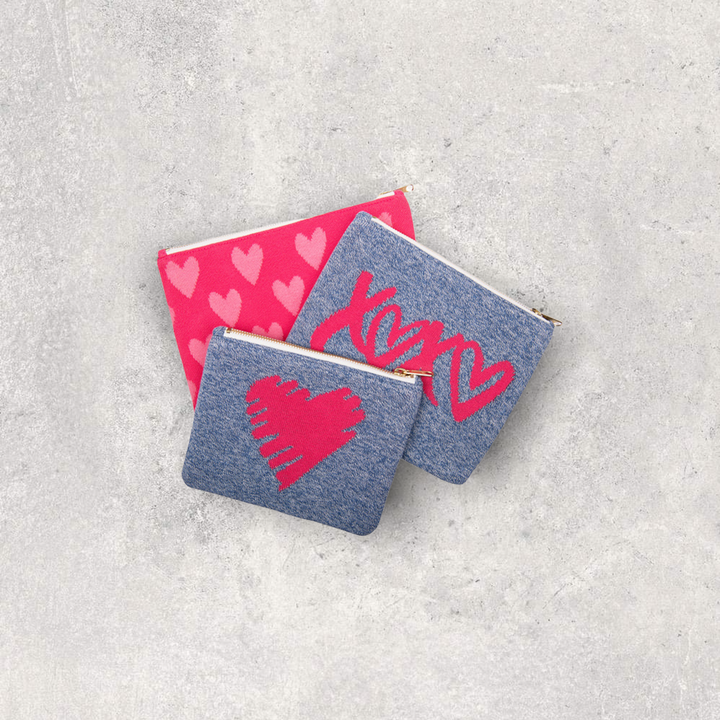 GREY & PINK HEARTS XOXO MAKEUP POUCH SET