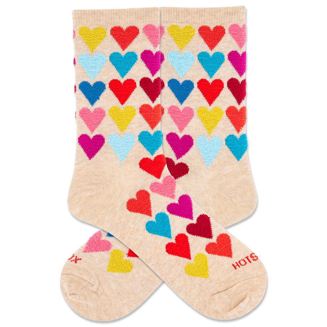 NATURAL FUZZY HEARTS CREW SOCKS