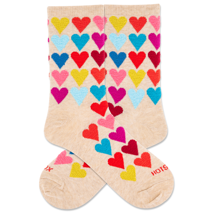 NATURAL FUZZY HEARTS CREW SOCKS