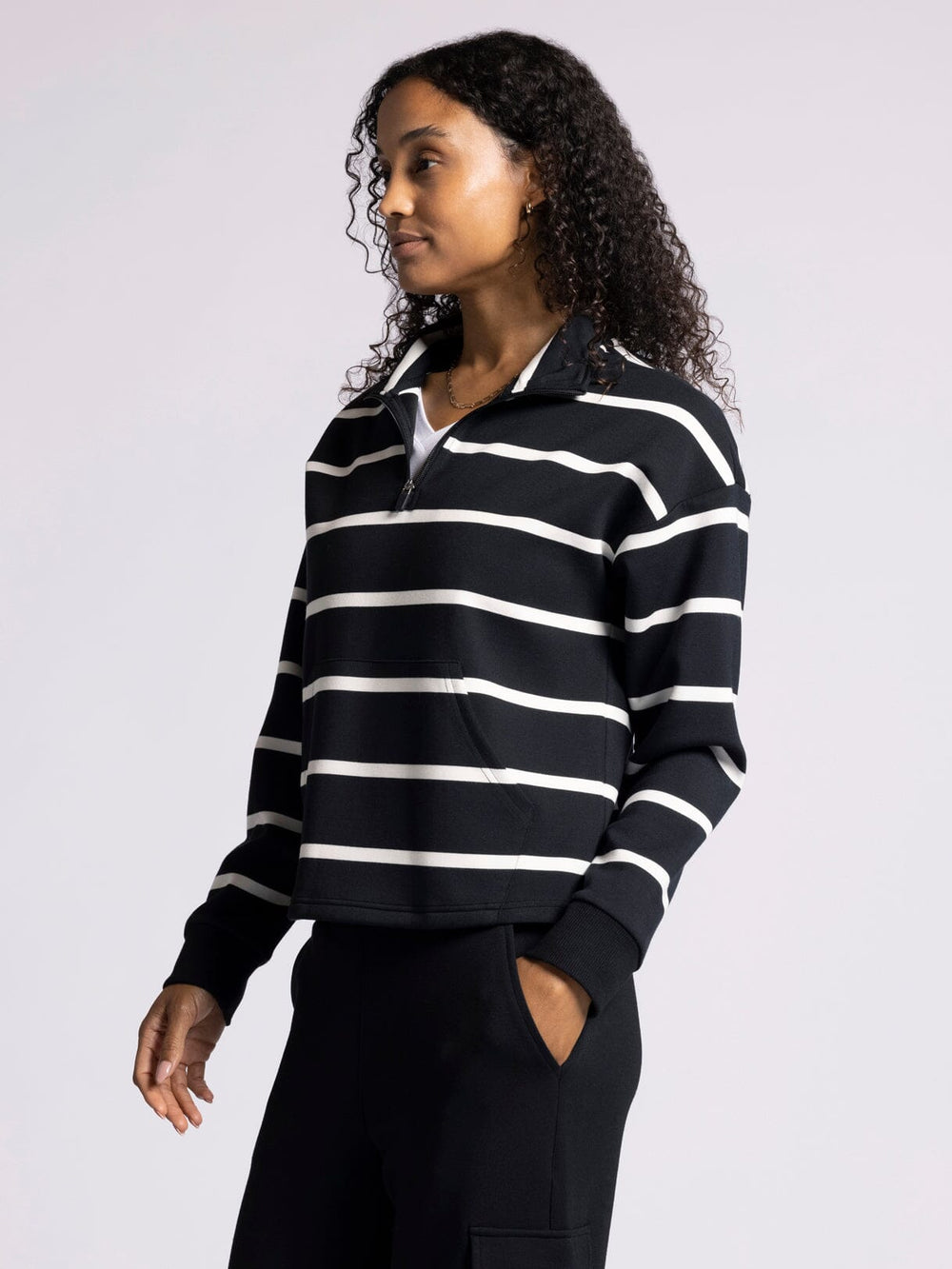 KEELY BLACK STRIPE 1/4 ZIP TOP
