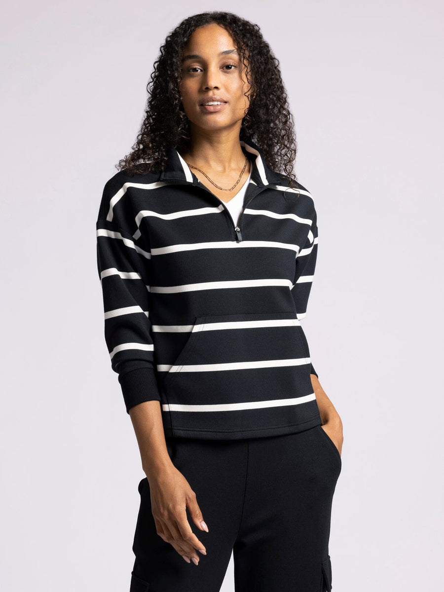 KEELY BLACK STRIPE 1/4 ZIP TOP
