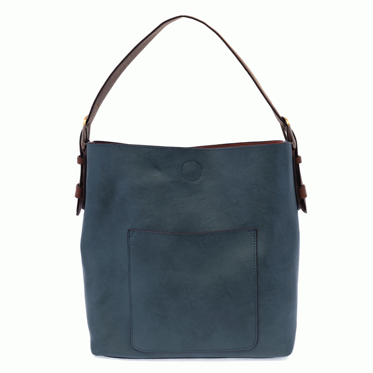 DARK CHAMBRAY HOBO WITH COFFEE HANDLE
