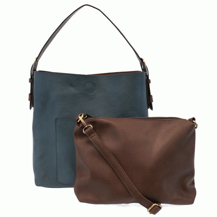DARK CHAMBRAY HOBO WITH COFFEE HANDLE