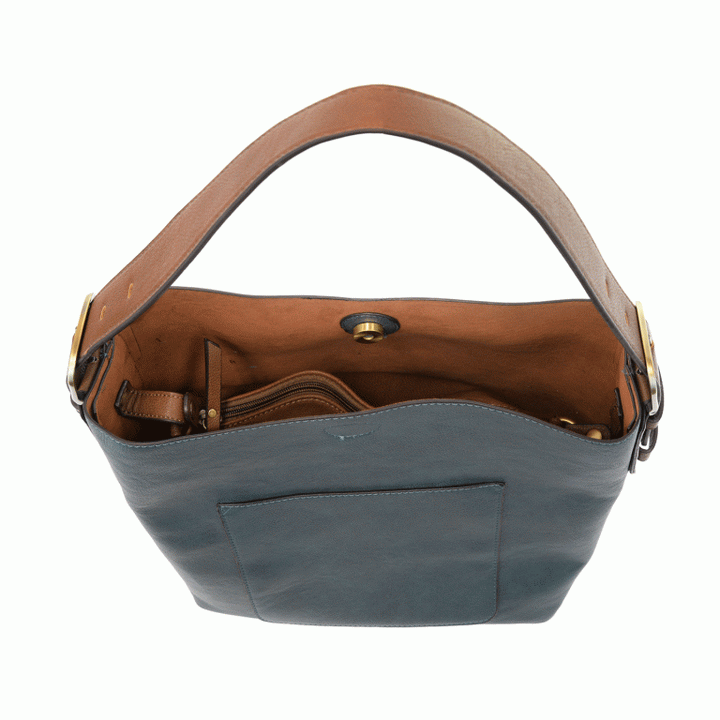 DARK CHAMBRAY HOBO WITH COFFEE HANDLE
