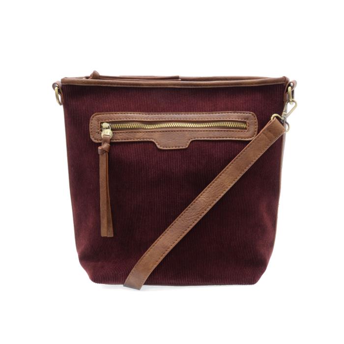 WINE CORDUROY SILAS CROSSBODY BUCKET BAG
