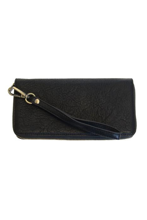 RUE BLACK ZIP AROUND WALLET WITH WRIST STRAP
