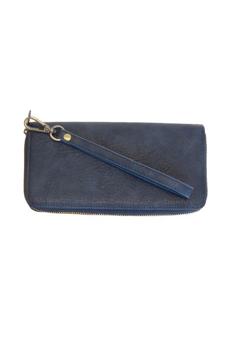 RUE NAVY ZIP AROUND WALLET WITH WRIST STRAP