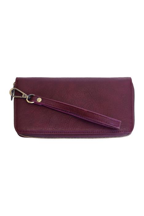 RUE WINE ZIP AROUND WALLET WITH WRIST STRAP
