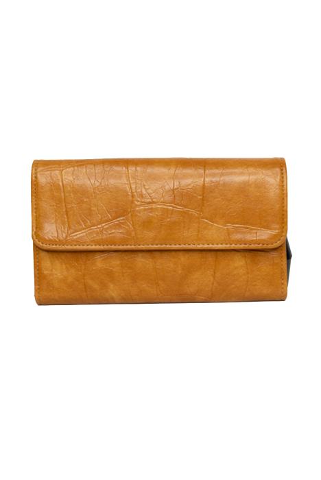 MARNIE GOLDEN TAN CROCK MINI TRI FOLD WALLET
