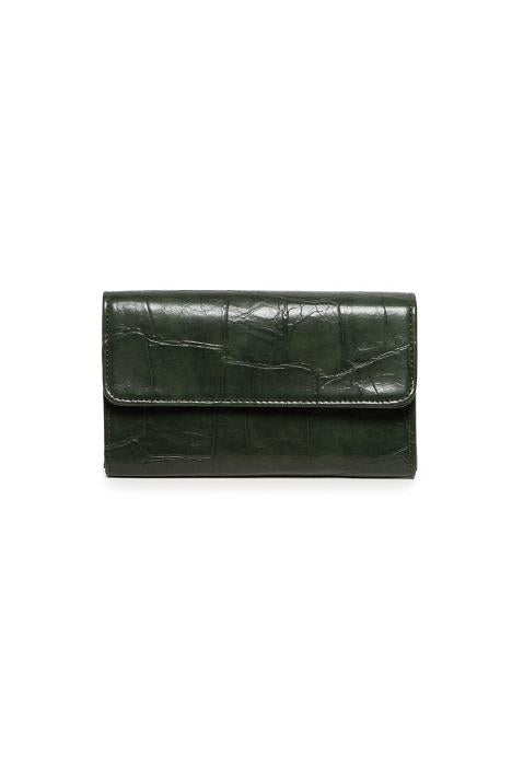 MARNIE BOTTLE GREEN CROCK MINI TRI FOLD WALLET