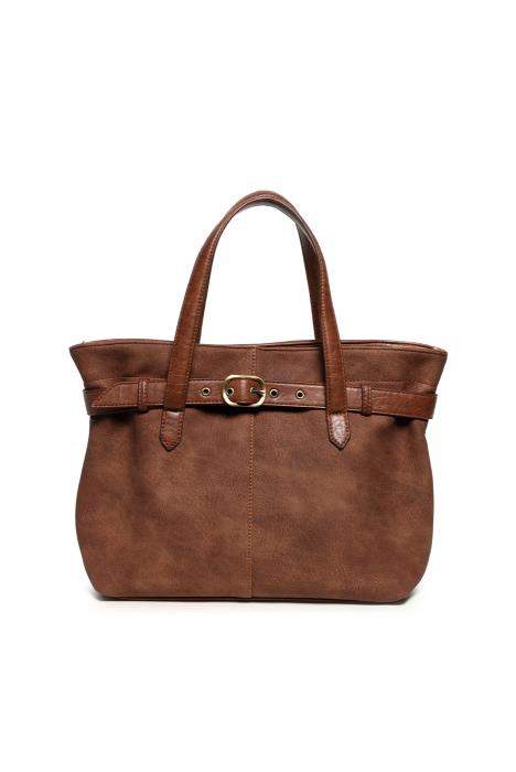 GENEVA TOFFEE SUEDED BELTED TOTE CROSSBODY BAG