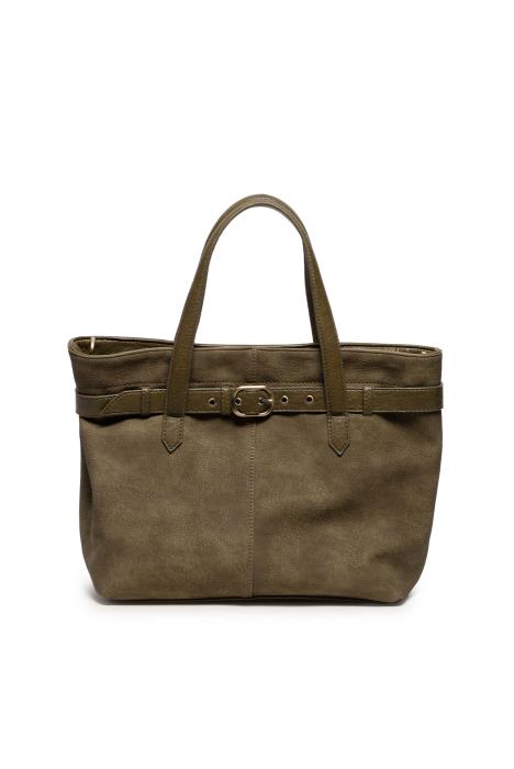 GENEVA DARK OLIVE  SUEDED BELTED TOTE CORSSBODY BAG
