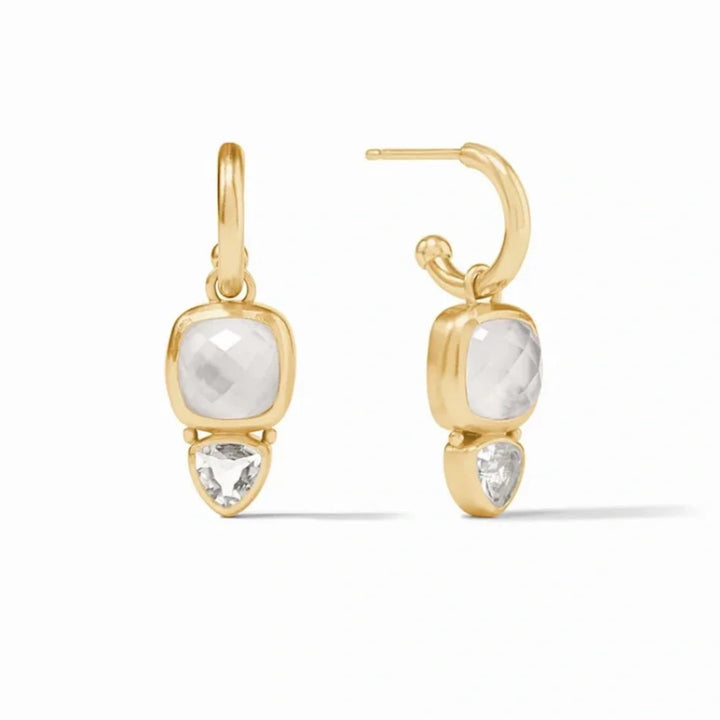 AQUITAINE IRIDESCENT CLEAR CRYSTAL HOOP & CHARM EARRINGS