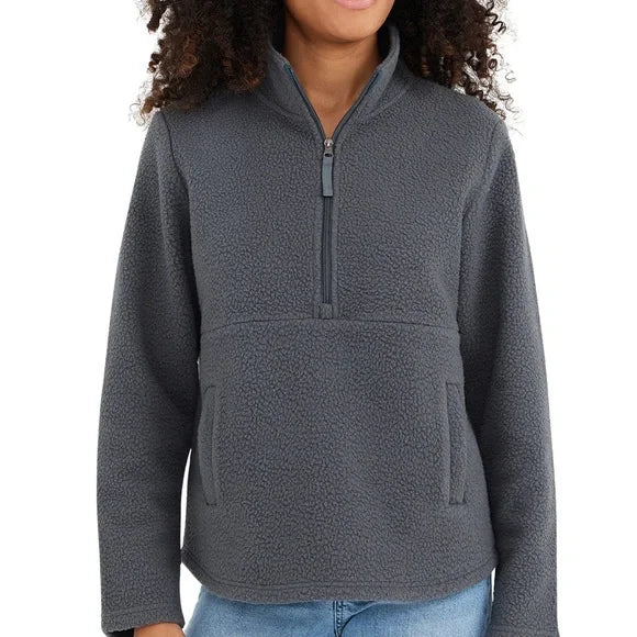 IRON GREY BAMBOO SHERPA FLEECE HALF ZIP
