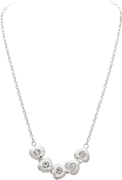 Silver Crystal Center Hearts Link Necklace
