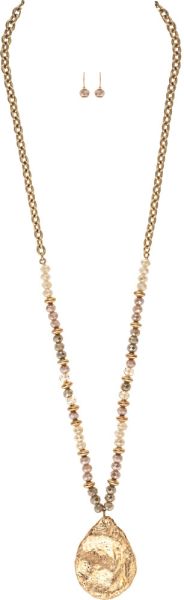Gold Natural Bead Chunky Pendant Necklace Set
