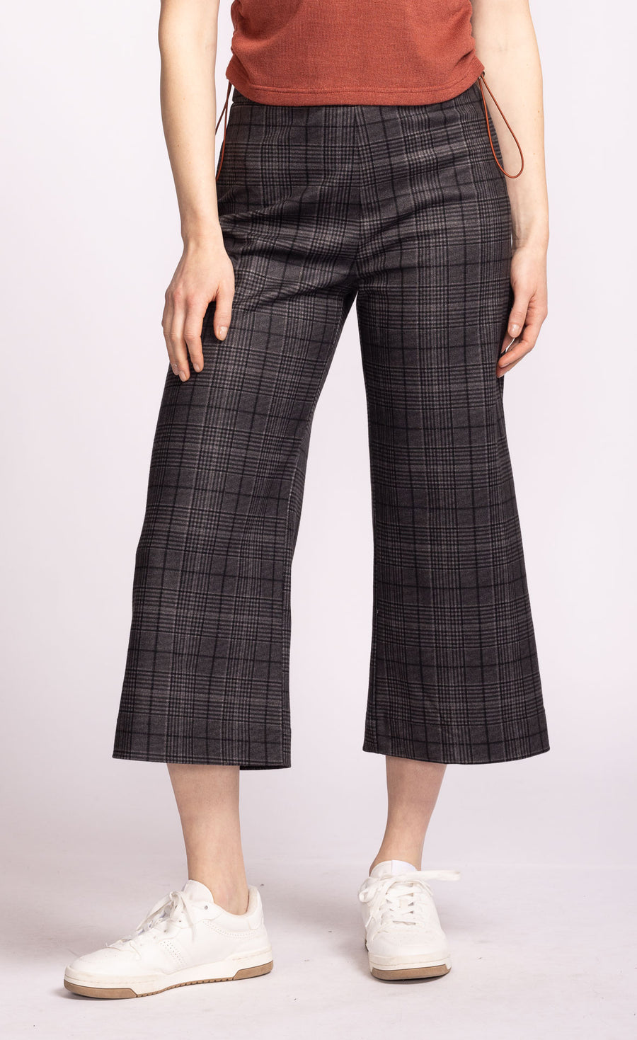 GREY PLAID NADIA CROP FLARE PANTS
