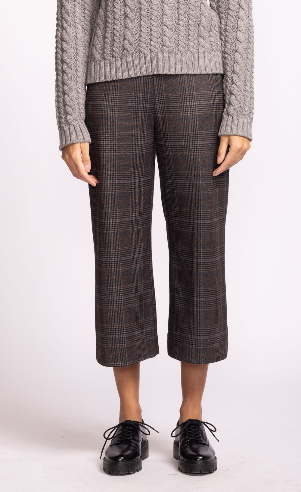 GREY PLAID NADIA CROP FLARE PANTS
