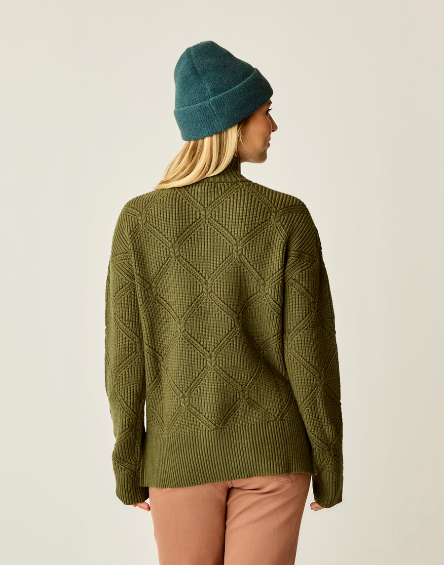 FIR HEATHER WOODWARD ALLOVER STITCH SWEATER