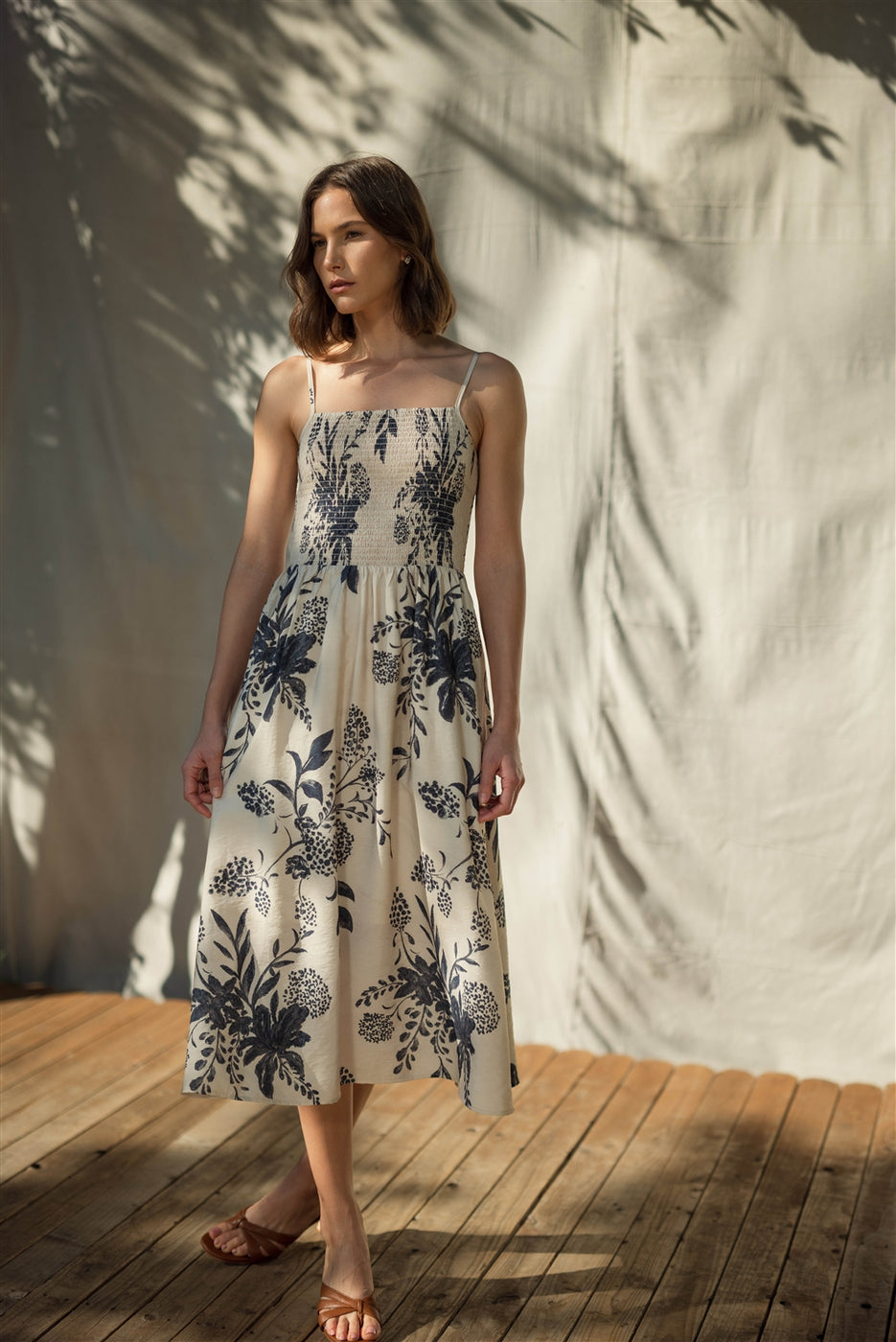 CHRISTINE SMOCKED FLORAL MIDI DRESS