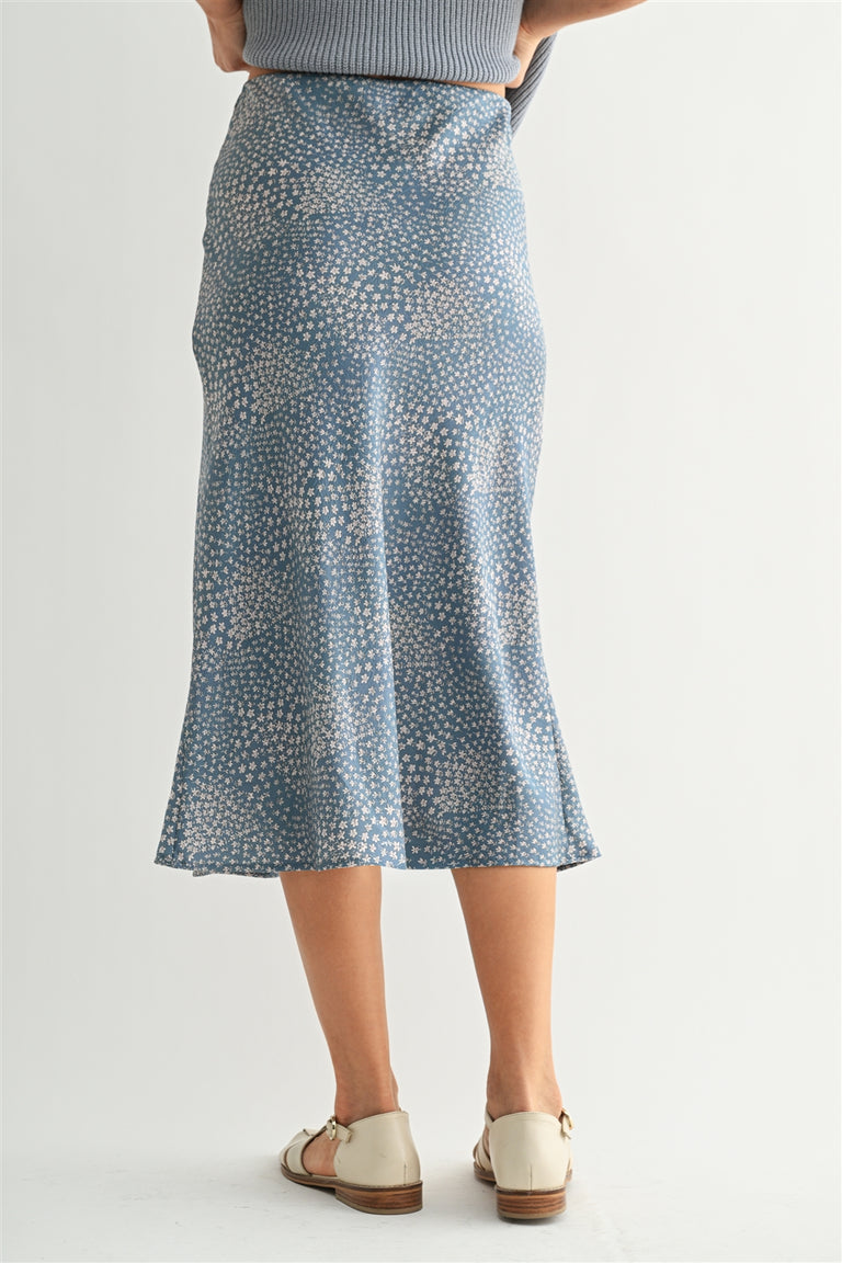 LIGHT BLUE DITSY FLORAL SATIN SKIRT
