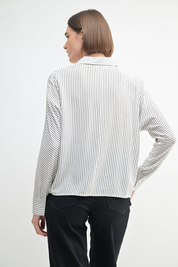 STRIPE DOLMAN SLEEVE WOVEN SHIRT