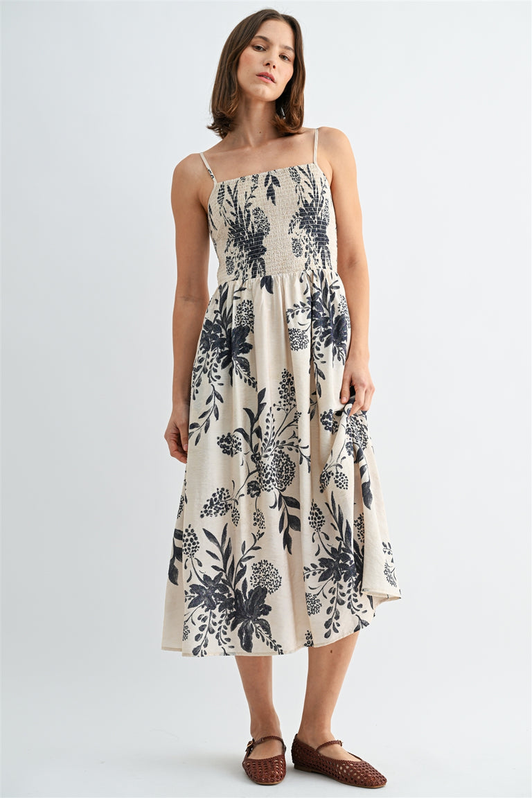 CHRISTINE SMOCKED FLORAL MIDI DRESS
