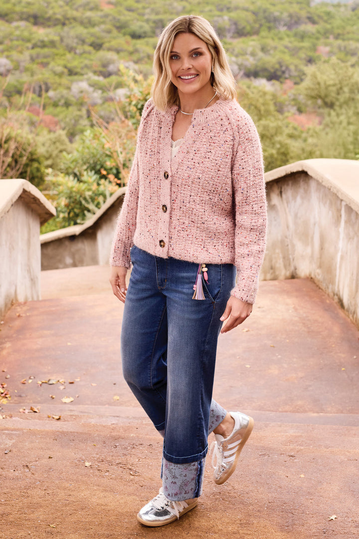 MACARON PINK TWEED SEQUIN SWEATER CARDIGAN