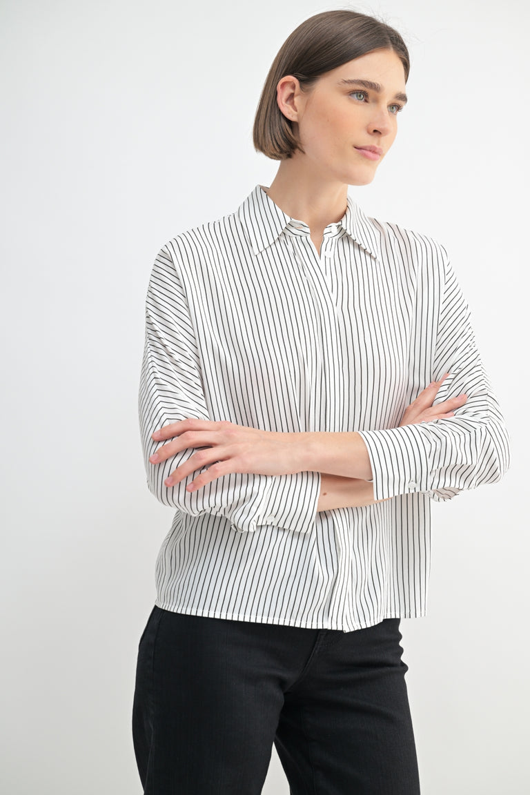 STRIPE DOLMAN SLEEVE WOVEN SHIRT