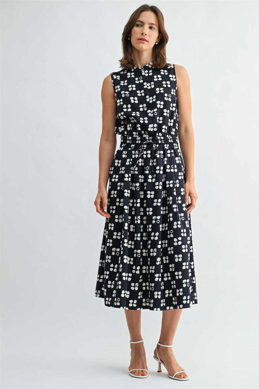 DREAM DOTS  BUTTON FRONT SLEEVELESS DRESS
