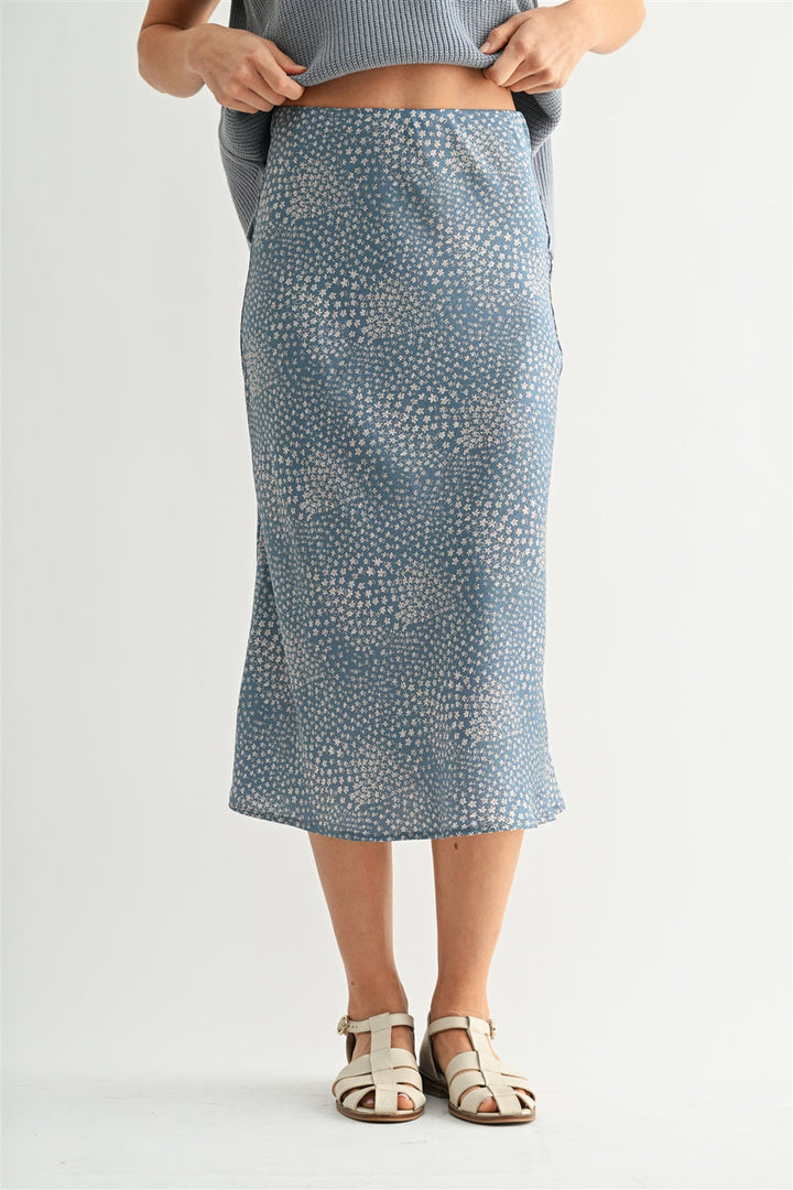 LIGHT BLUE DITSY FLORAL SATIN SKIRT