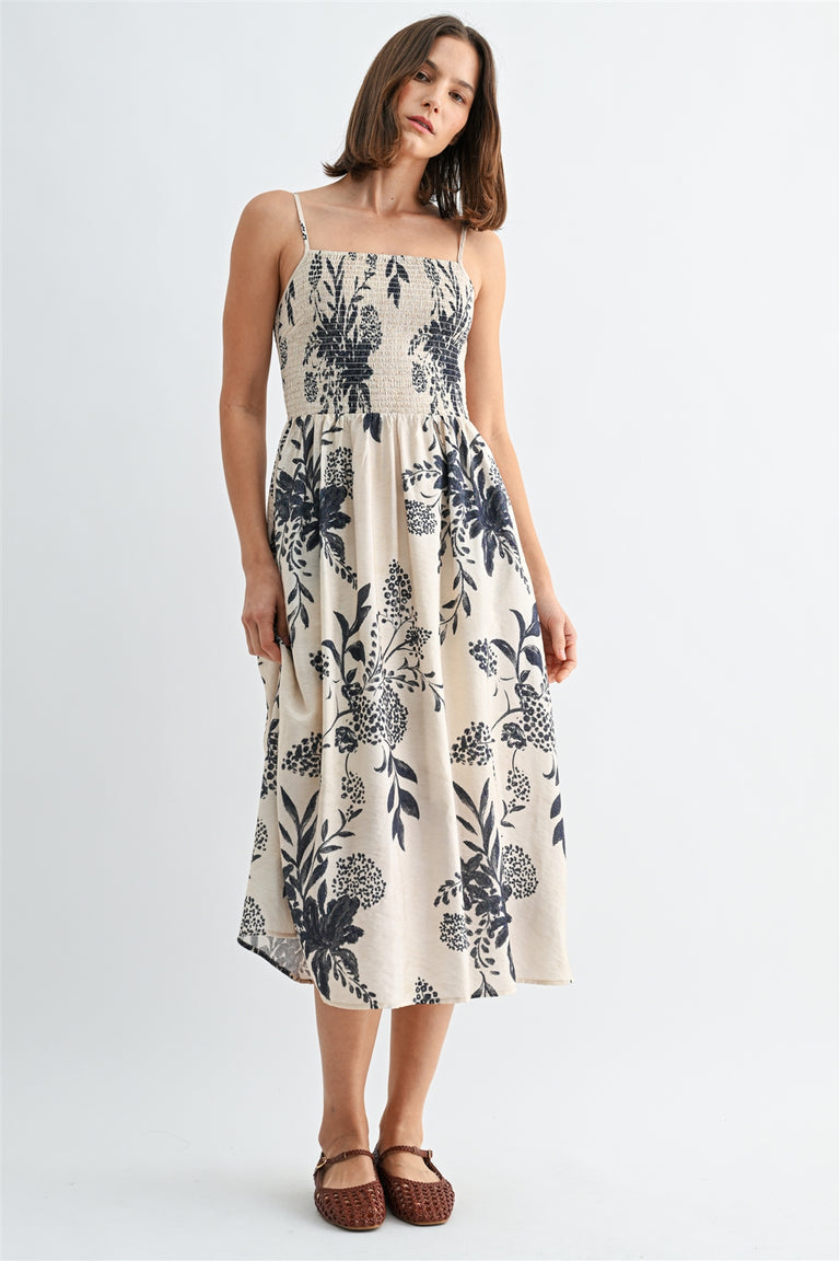 CHRISTINE SMOCKED FLORAL MIDI DRESS