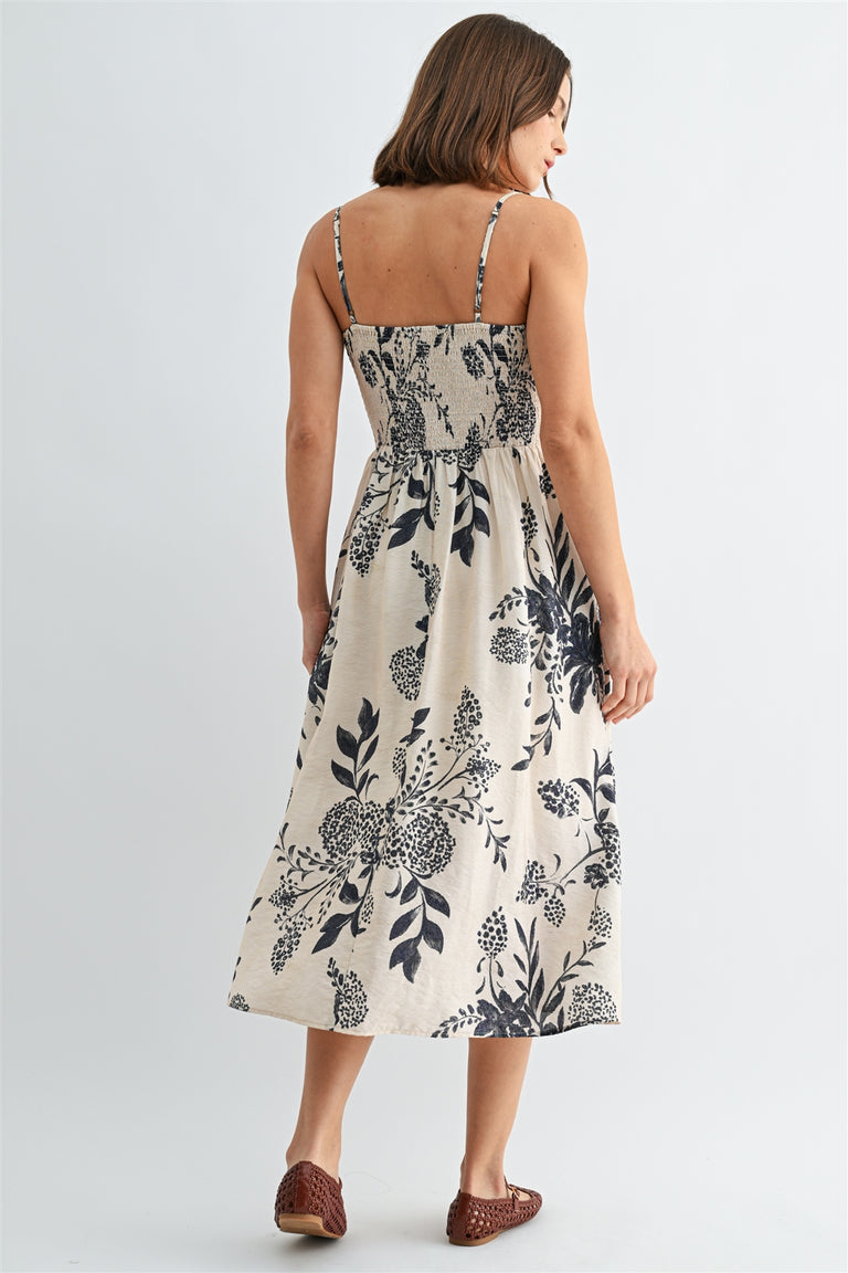 CHRISTINE SMOCKED FLORAL MIDI DRESS