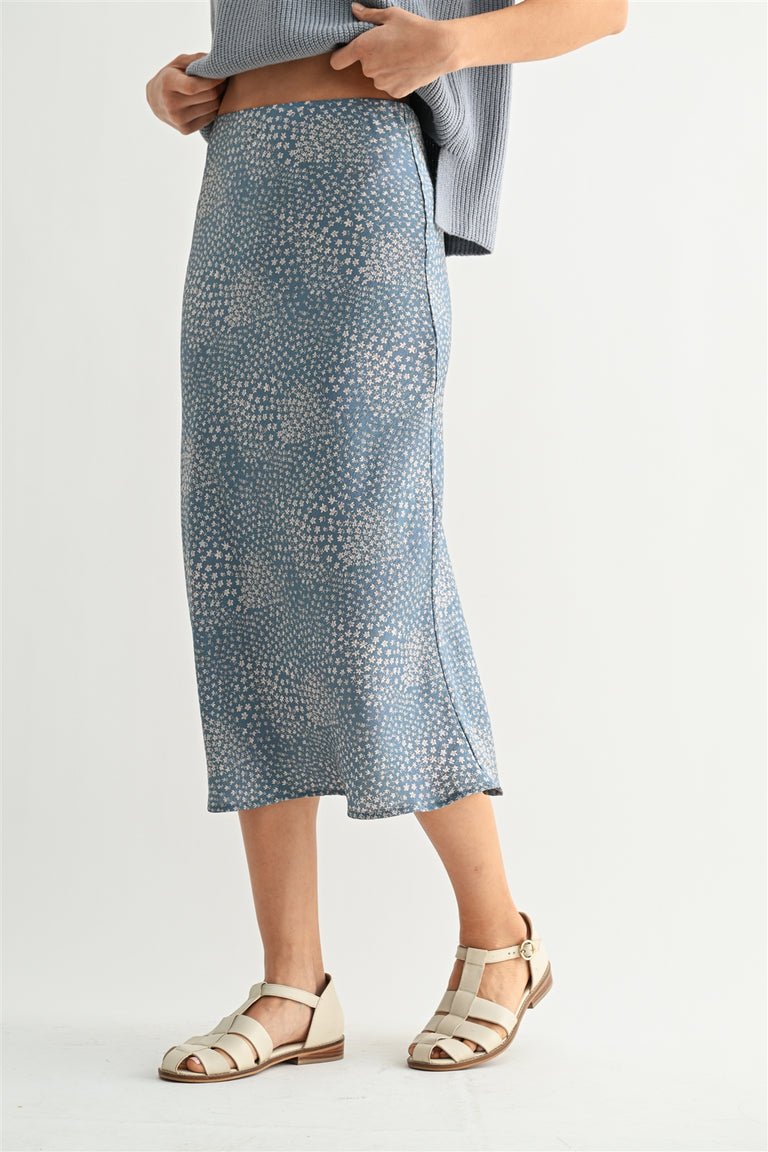 LIGHT BLUE DITSY FLORAL SATIN SKIRT