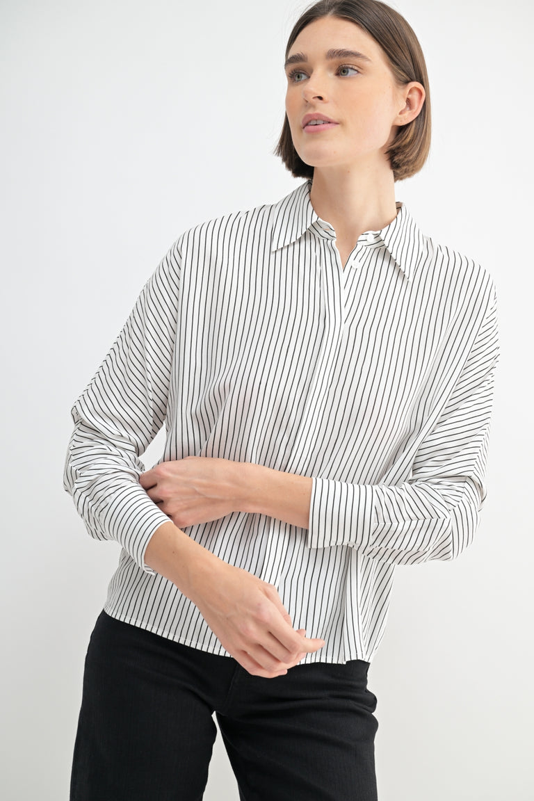 STRIPE DOLMAN SLEEVE WOVEN SHIRT