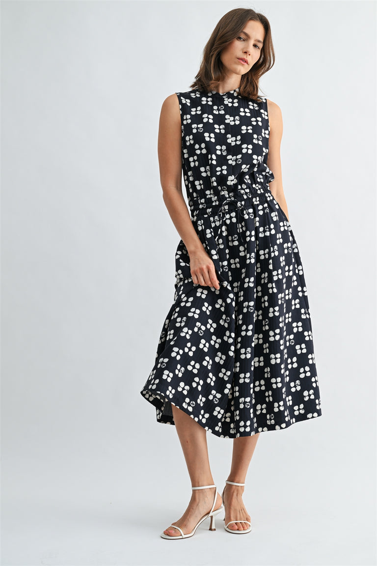 DREAM DOTS  BUTTON FRONT SLEEVELESS DRESS
